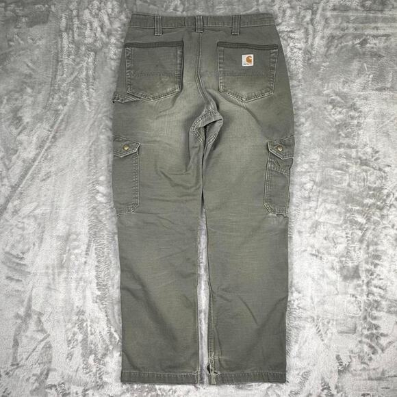 Distressed Vintage Carhartt Ripstop Double Knee Olive Green Cargo Pants B342 32" - Picture 2 of 8
